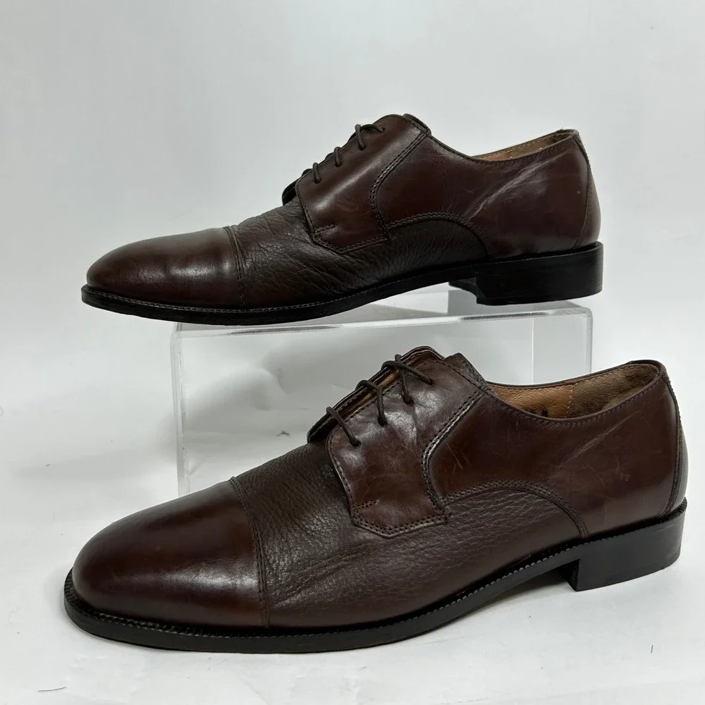 Bruno Magli Mens Dark Brown Leather Cap Toe Oxford Shoes Made in Italy 4388 9.5‎